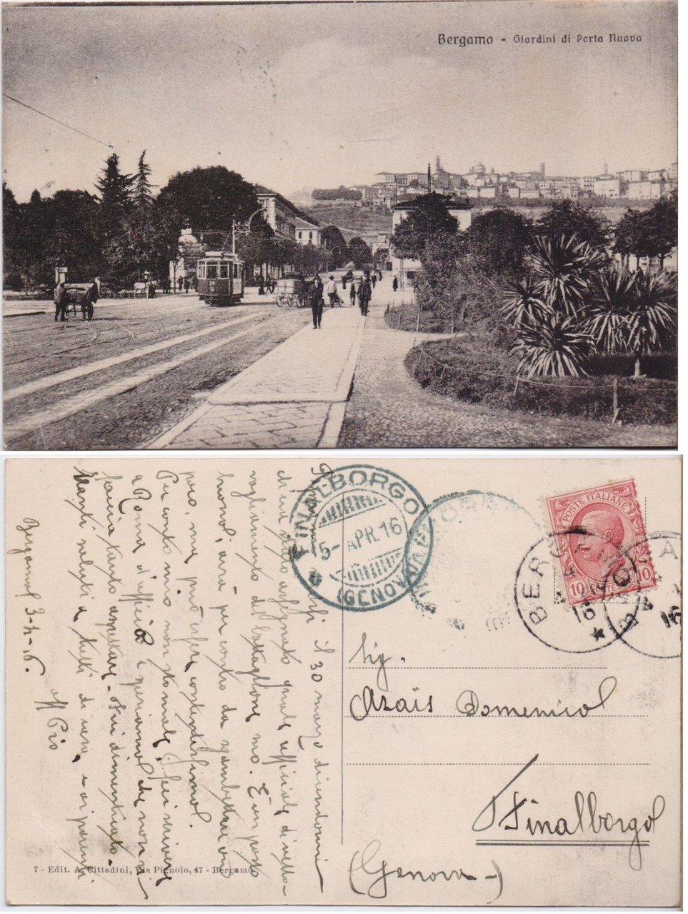 Cartolina - Bergamo. Giardini di Porta Nuova. Viaggiata 1916, animata, … | Immagine principale