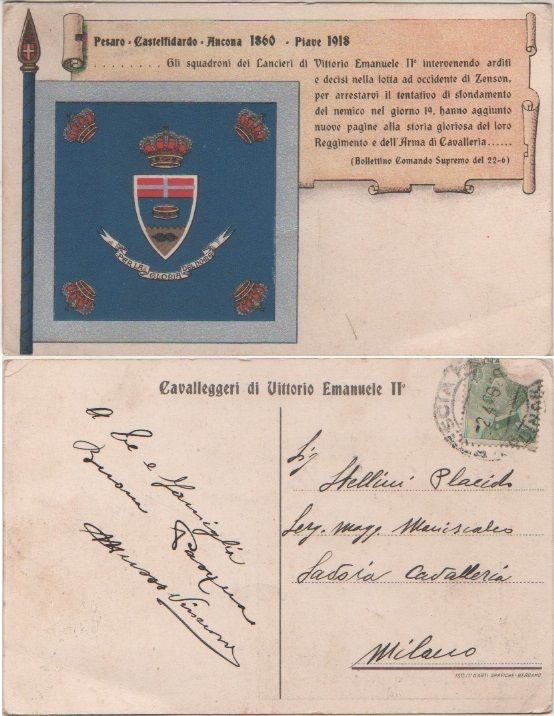 Cartolina - Cavalleggeri di Vittorio Emanuele II. Viaggiata 1929 | Immagine principale