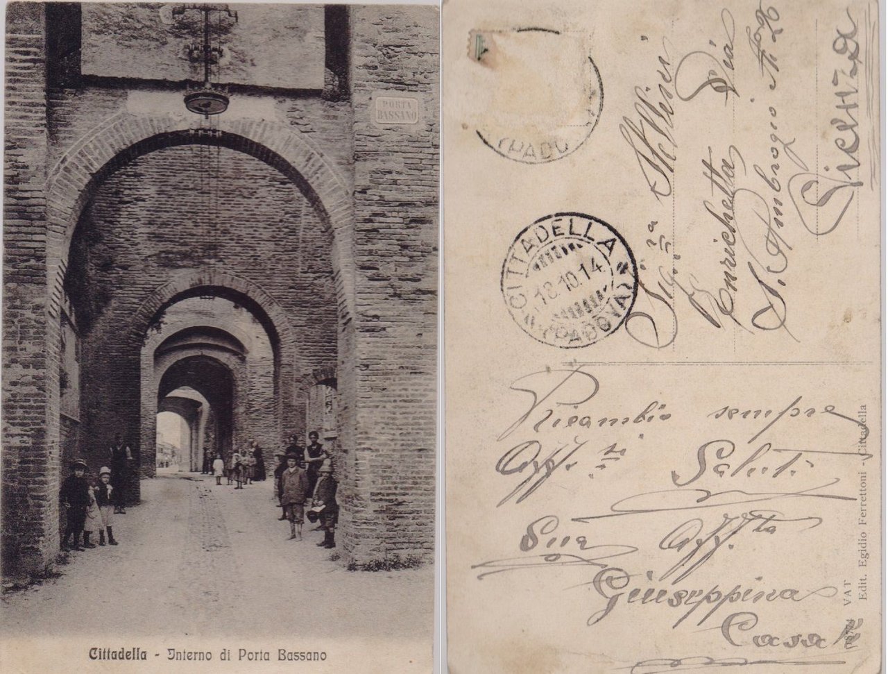 Cartolina - Cittadella. Interno di Porta di Bassano. Viaggiata 1914 | Immagine principale