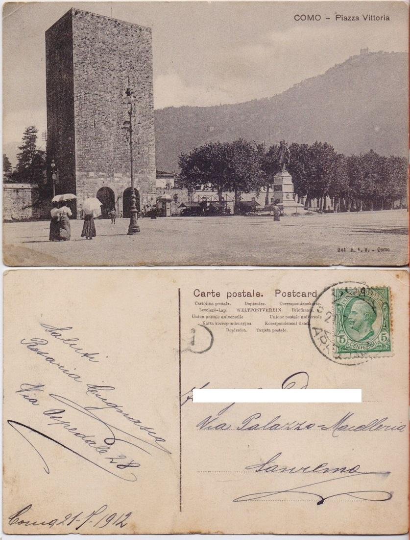 Cartolina - Como. Piazza Vittoria. Viaggiata 1916, animata | Immagine principale