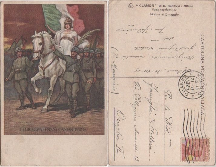 Cartolina - Legio Cuneensis Constantissima. Viaggiata 1925 | Immagine principale