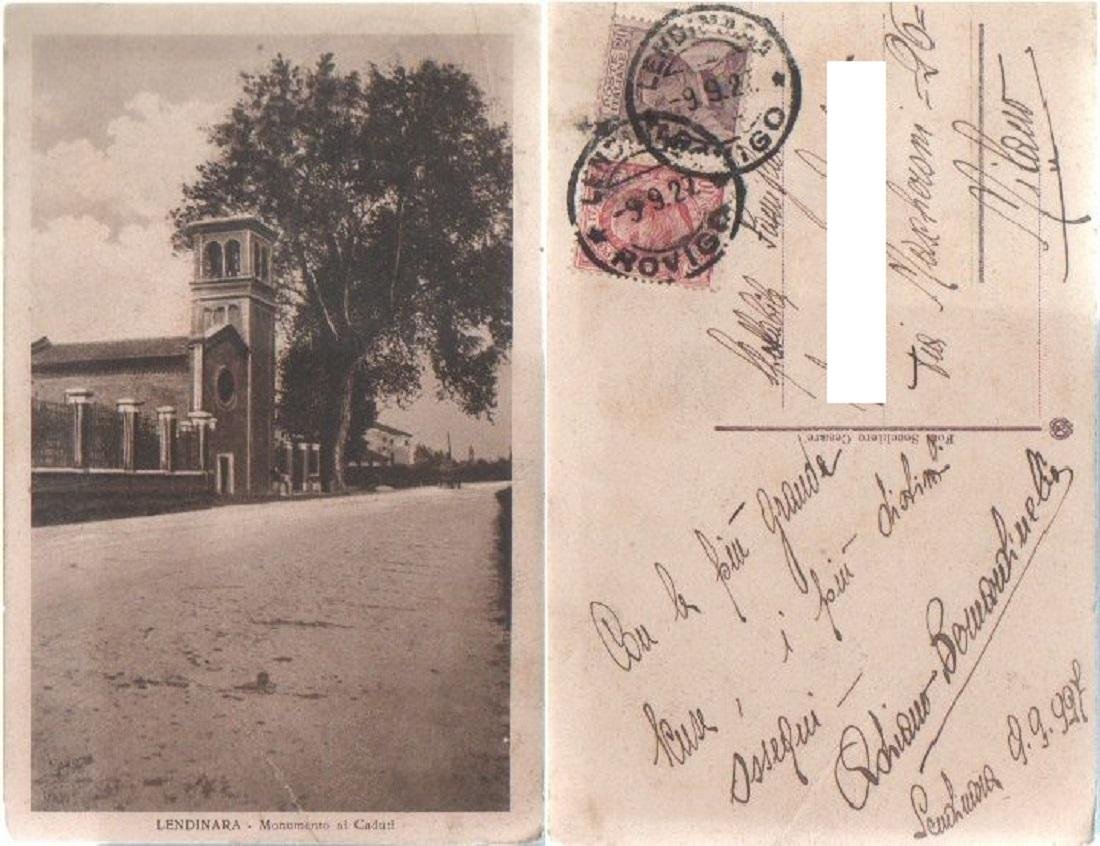 Cartolina - Lendinara (Rovigo). Monumento ai Caduti. Viaggiata 1927 | Immagine principale