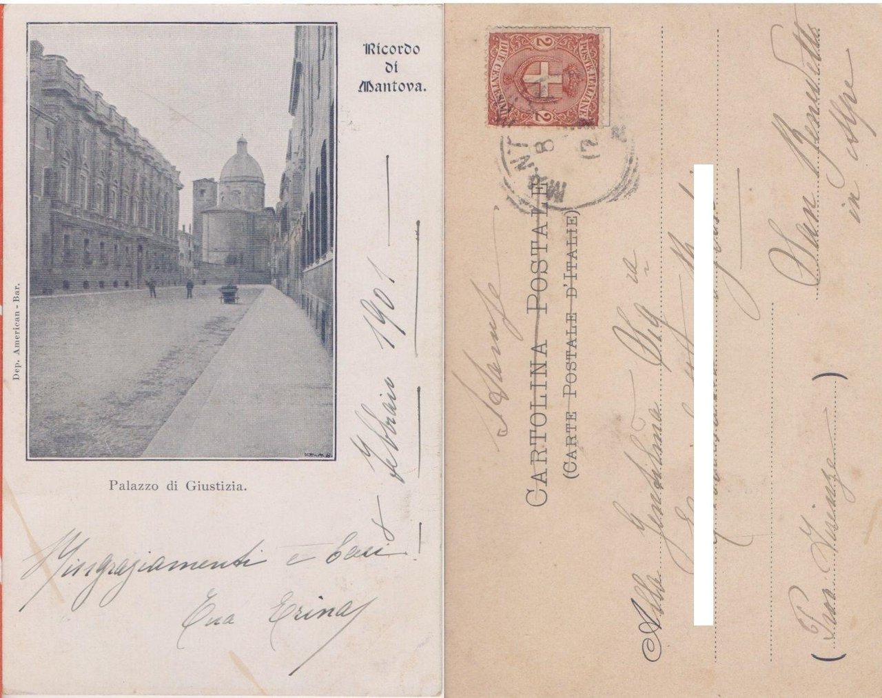 Cartolina - Mantova. Palazzo di giustizia. Viaggiata 1901 | Immagine principale