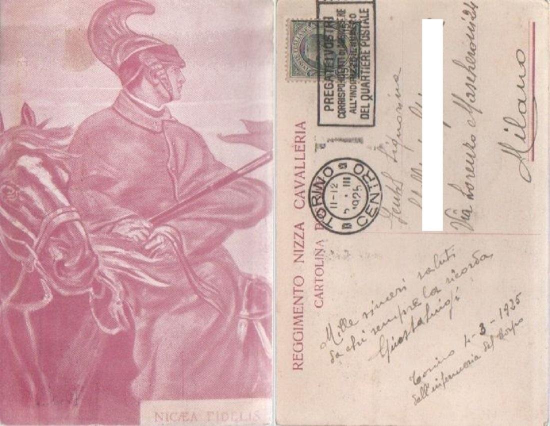 Cartolina - Nicaea Fidelis. Nizza Cavalleria. Viaggiata 1925 | Immagine principale