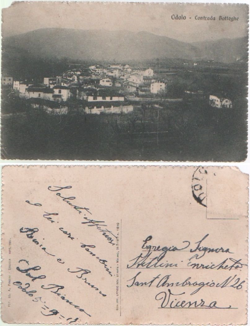 Cartolina - Odolo. Contrada Botteghe. Viaggiata 1917 | Immagine principale