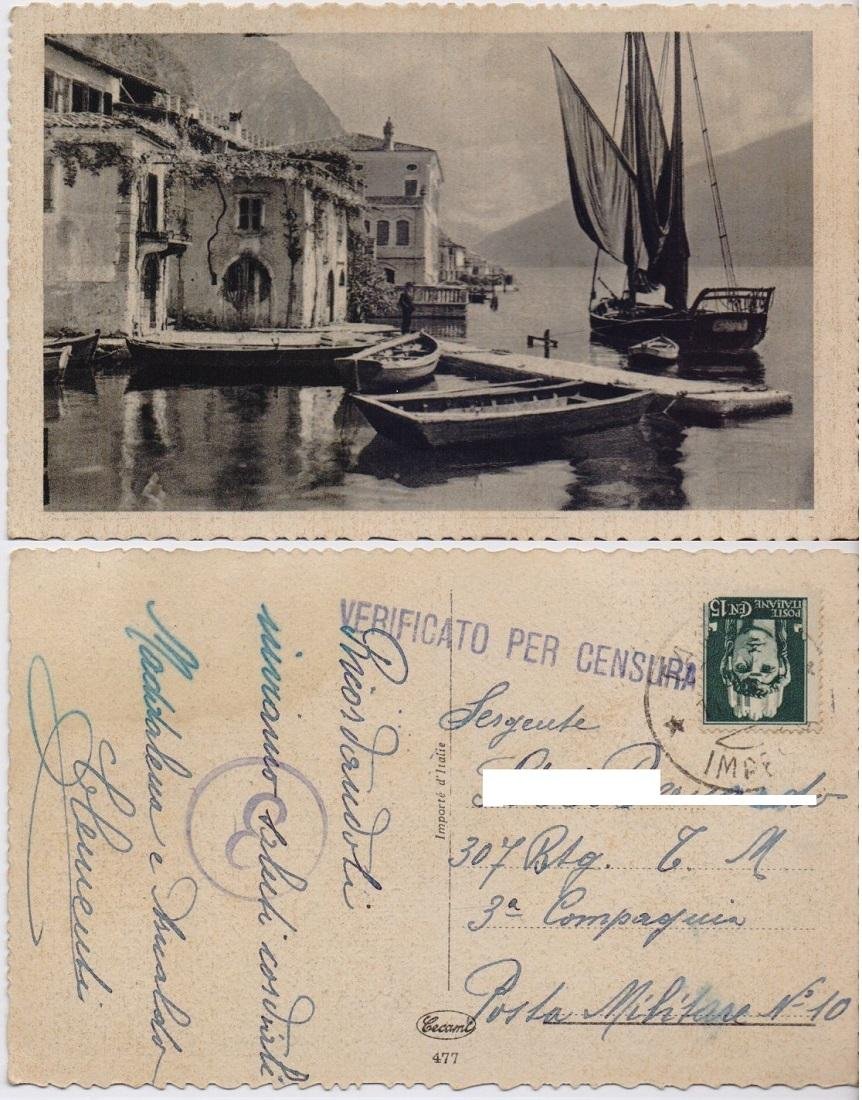 Cartolina - Paesaggio lacustre con barche (Lago di Garda?). Timbro … | Immagine principale