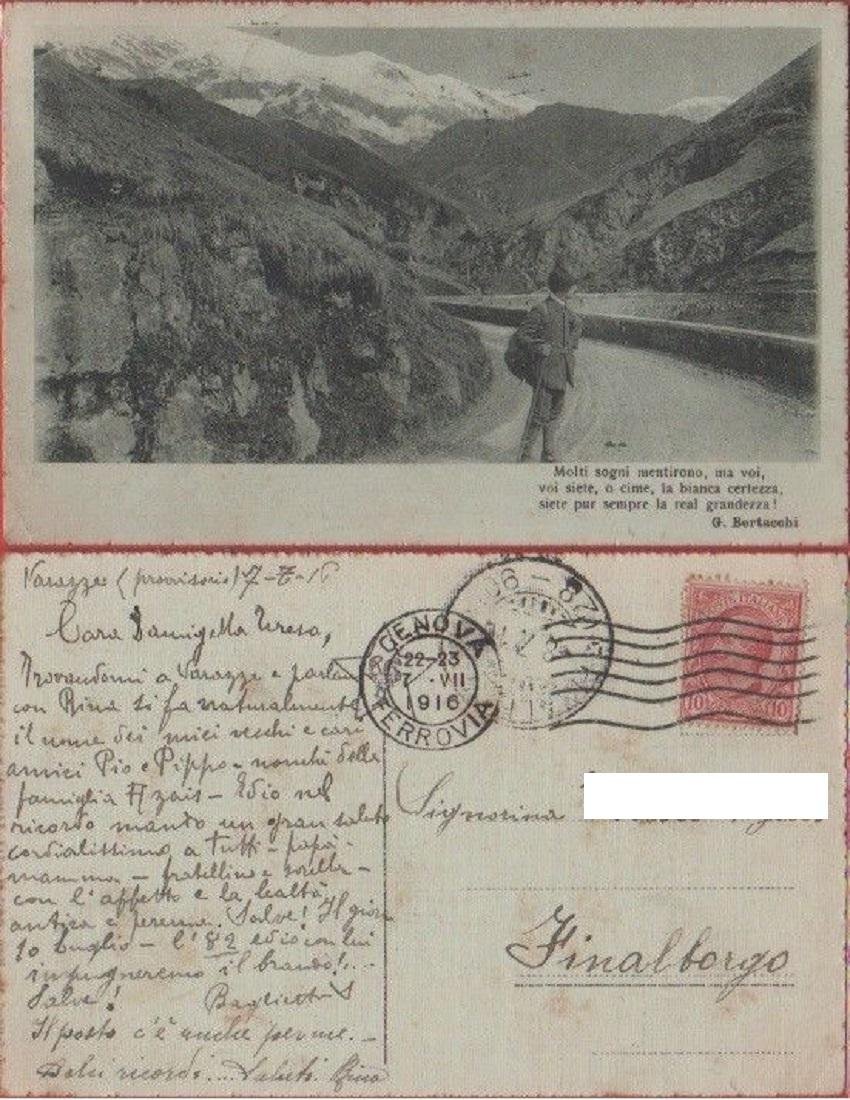 Cartolina - Paesaggio monti ed escursionista con poesia di Bertacchi. … | Immagine principale
