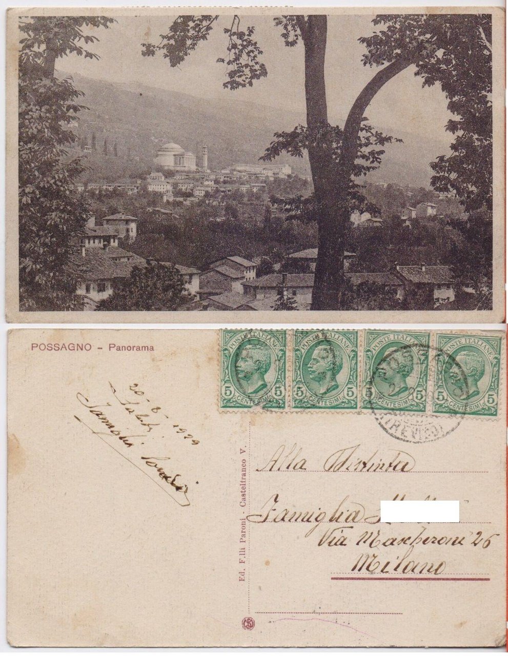 Cartolina - Possagno. Panorama. Viaggiata 1929 | Immagine principale