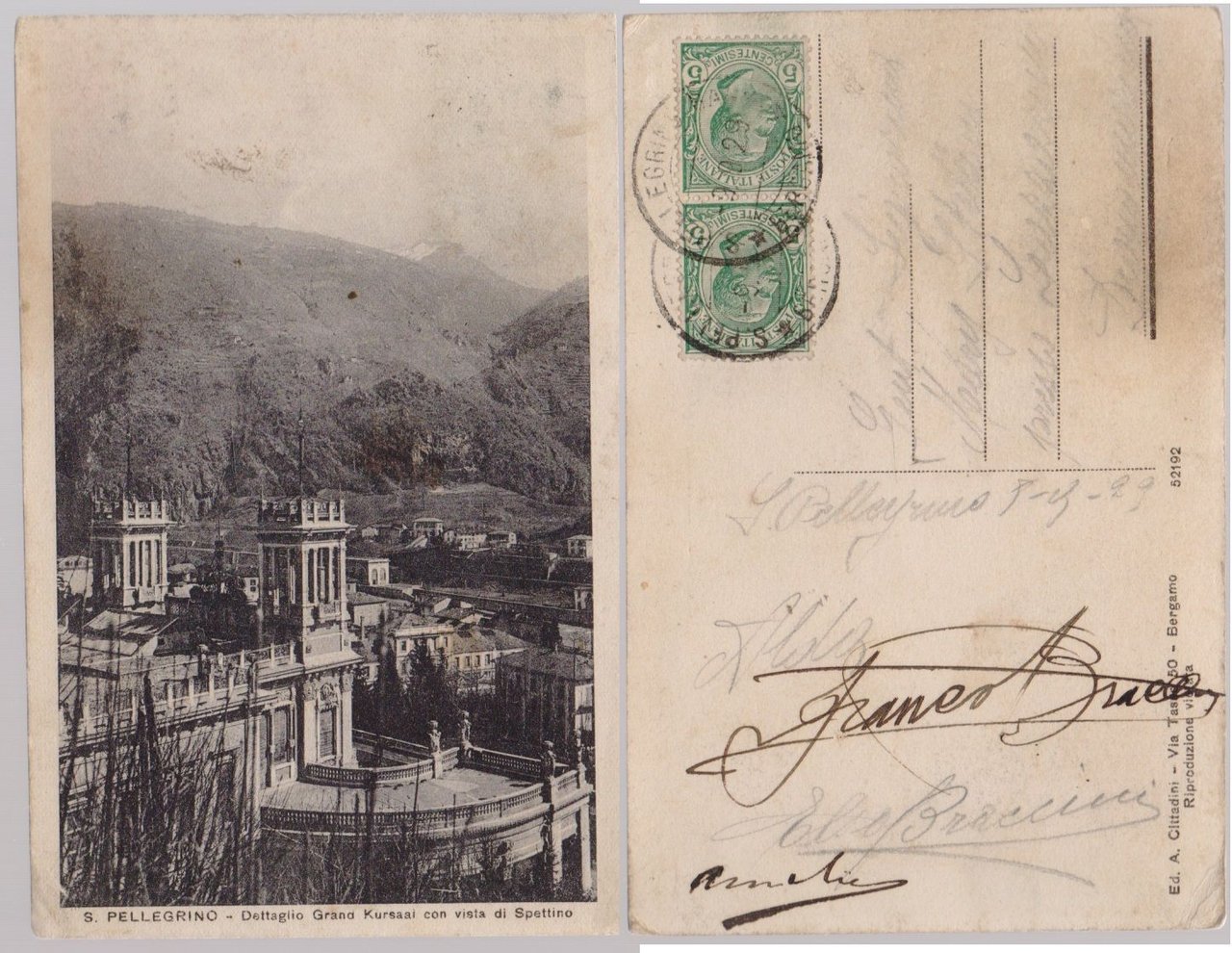 Cartolina - S. Pellegrino. Dettaglio Grand Kursaal vista di Spettino. … | Immagine principale