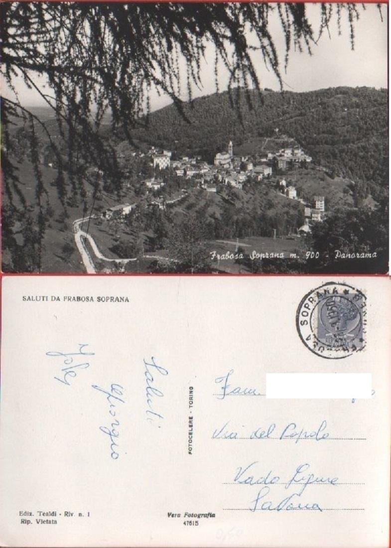 Cartolina - Saluti da Frabosa Soprana. Panorama. Viaggiata 1960 | Immagine principale