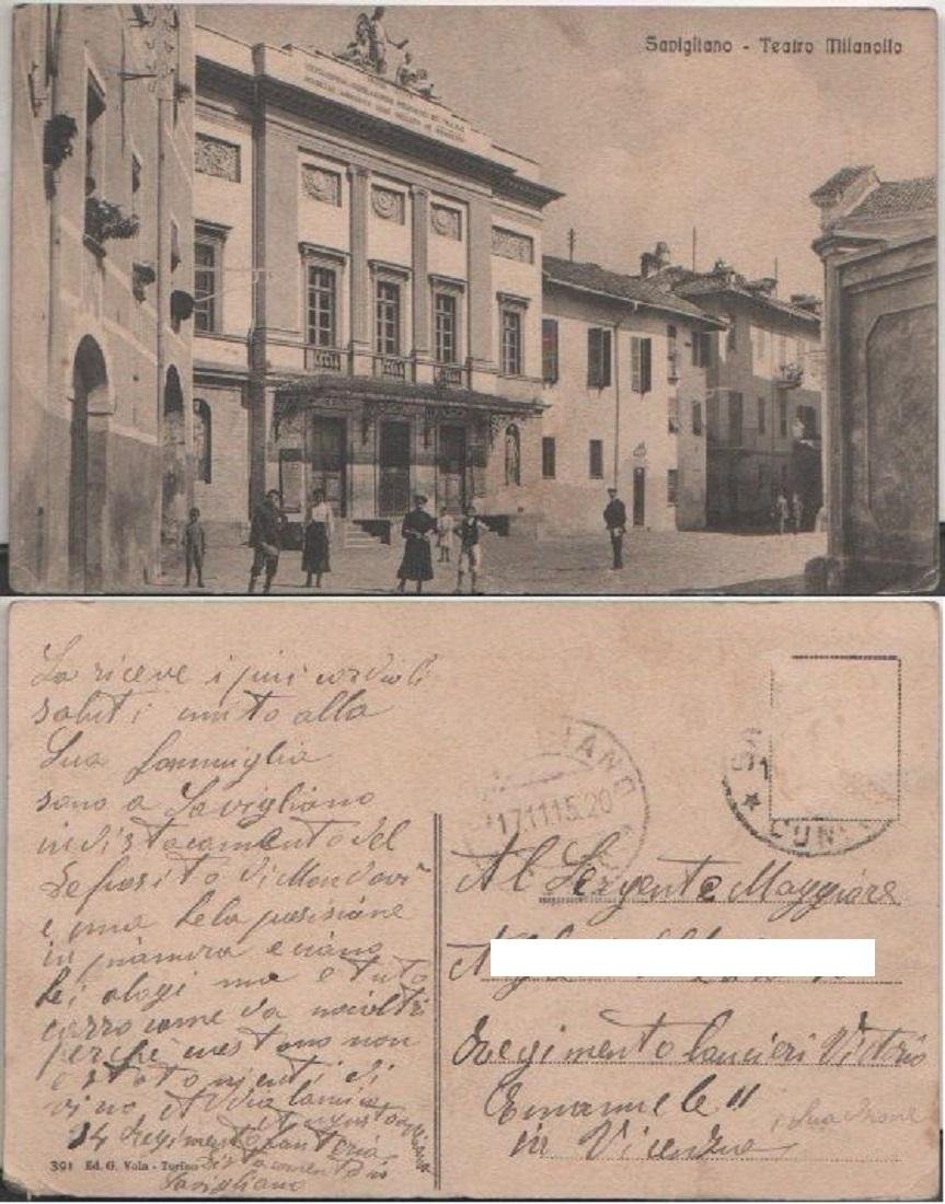Cartolina - Savigliano Teatro Milanollo. Viaggiata 1915, Animata | Immagine principale