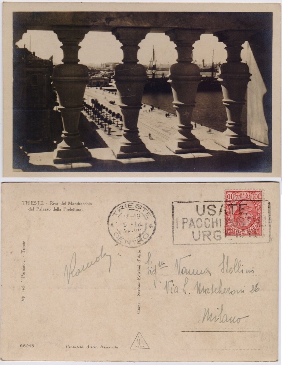 Cartolina - Trieste. Riva del Mandraccio dal palazzo della Prefettura. … | Immagine principale