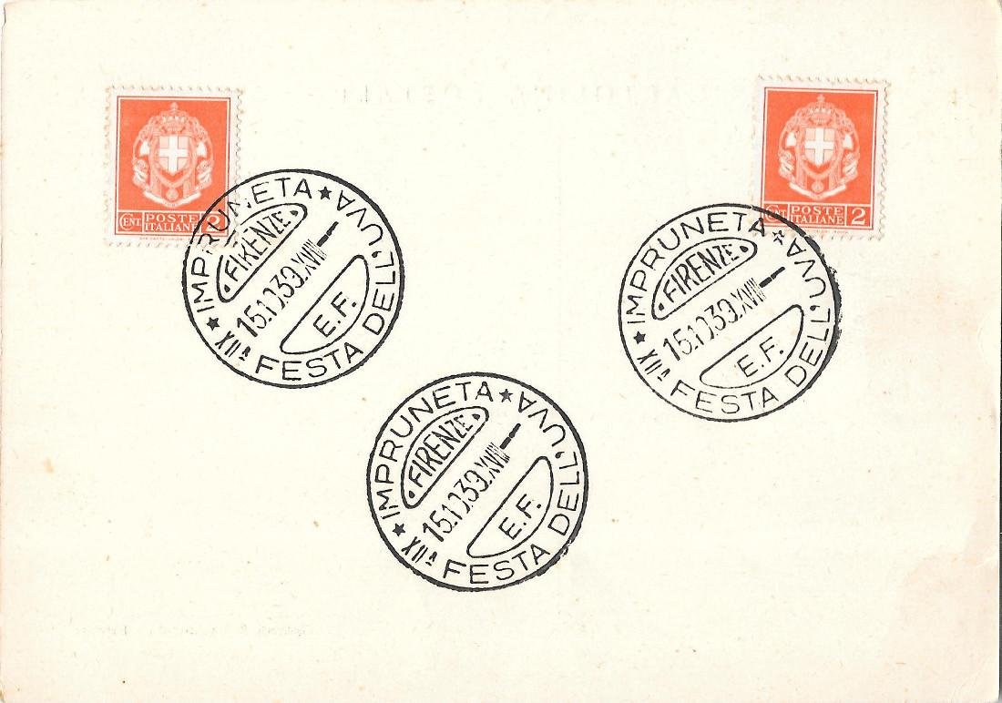 Cartolina con annullo speciale. Impruneta (FI). Festa dell´uva 1939 . … | Immagine principale