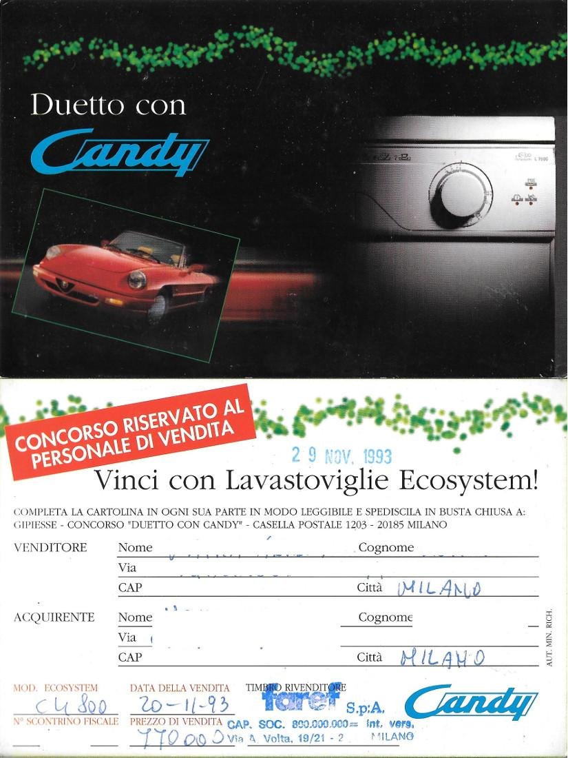 Cartolina concorso Candy vinci Duetto 1993 | Immagine principale