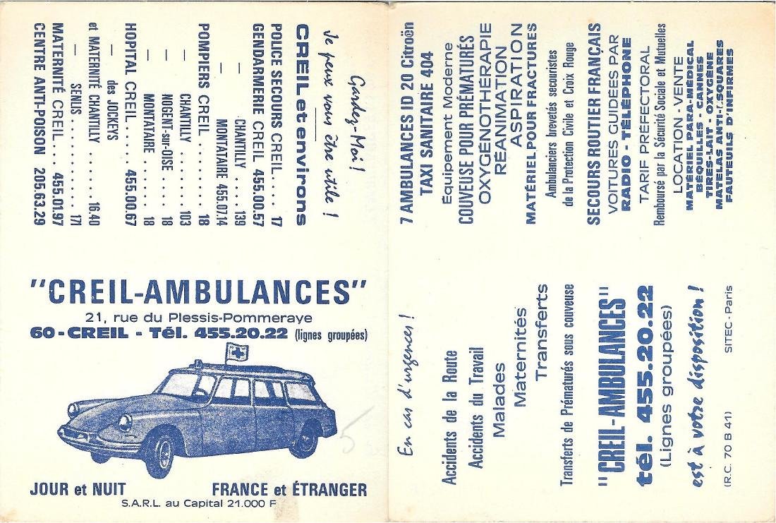 Cartolina pubblicitaria. Creil Ambulances. Non viaggiata | Immagine principale