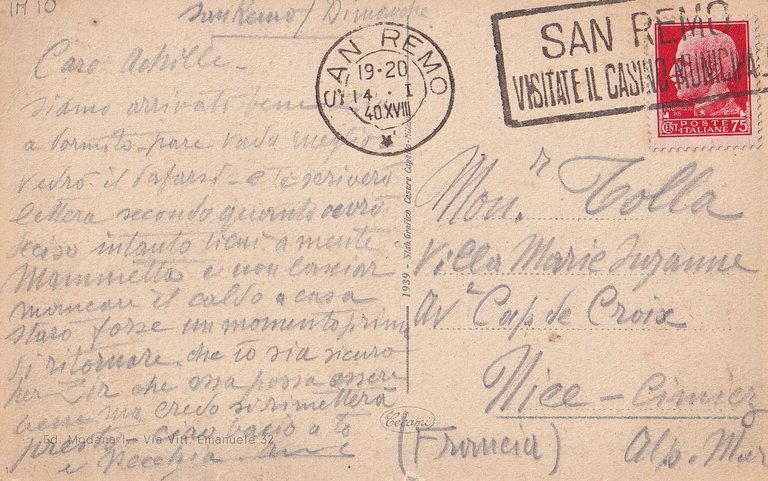 Cartolina Sanremo Fontana Monumentale Fascista Fascismo Mussolini Viaggiata 1940 | Immagine Gallery 2