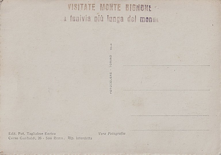 Cartolina Sanremo Funivia San Remo Monte Bignone 1944 Non Viaggiata | Immagine Gallery 2