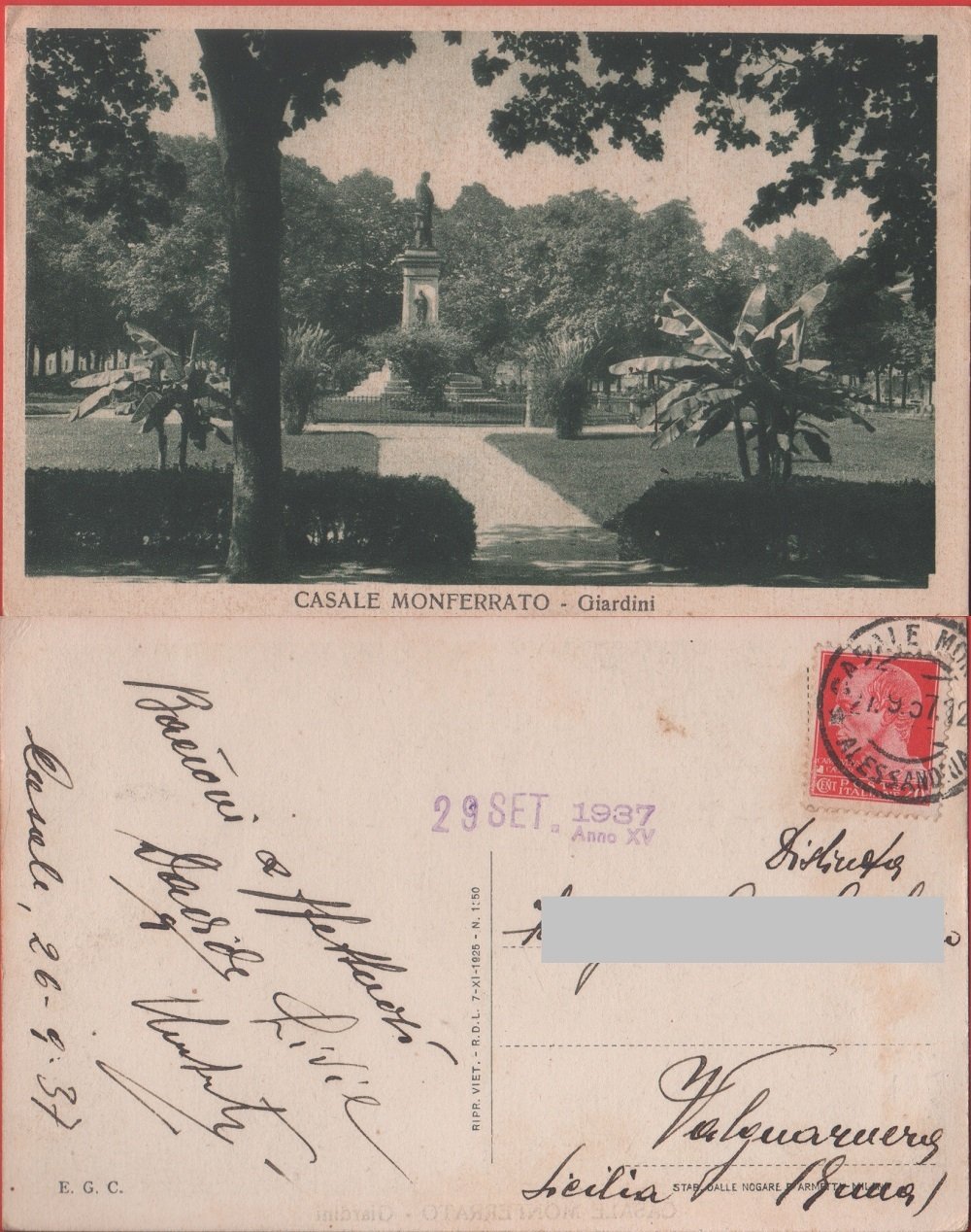 Casale Monferrato. Giardini. Viaggiata 1937 | Immagine principale