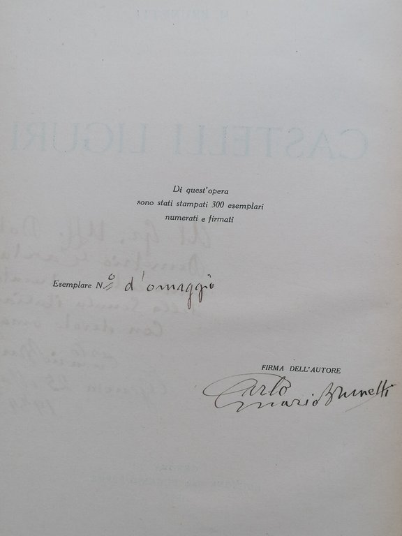 Castelli Liguri Libro Brunetti Genova 1932 Autografato Storia Castelli Liguria