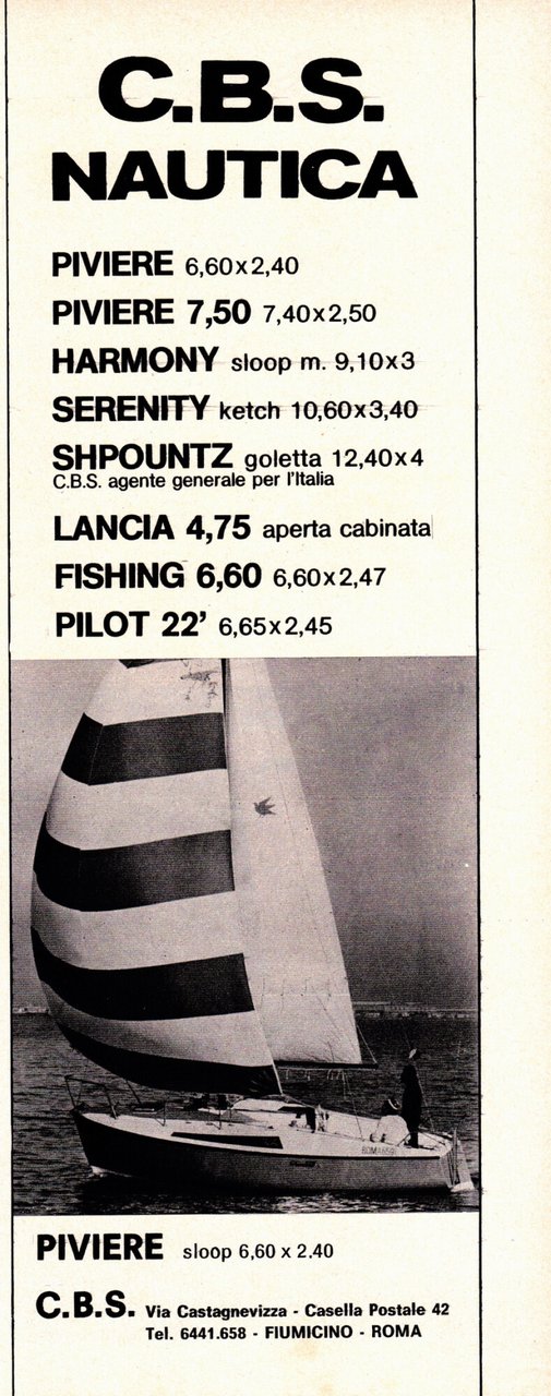 CBS Nautica. Fiumicino. Advertising 1974 | Immagine principale