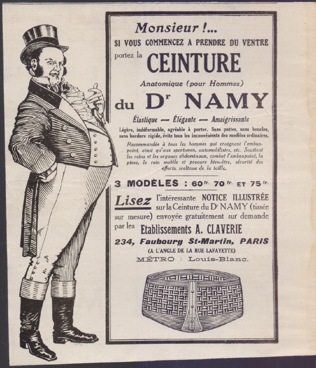 Ceinture du Dr Namy. Advertising 1923 | Immagine principale