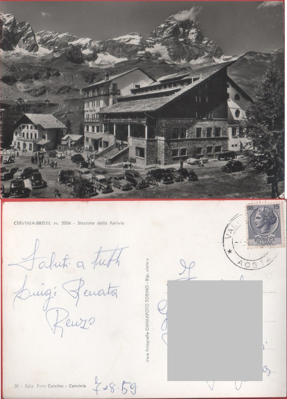 Cervinia-Breuil. Stazione delle funivie. Viaggiata 1959 | Immagine principale