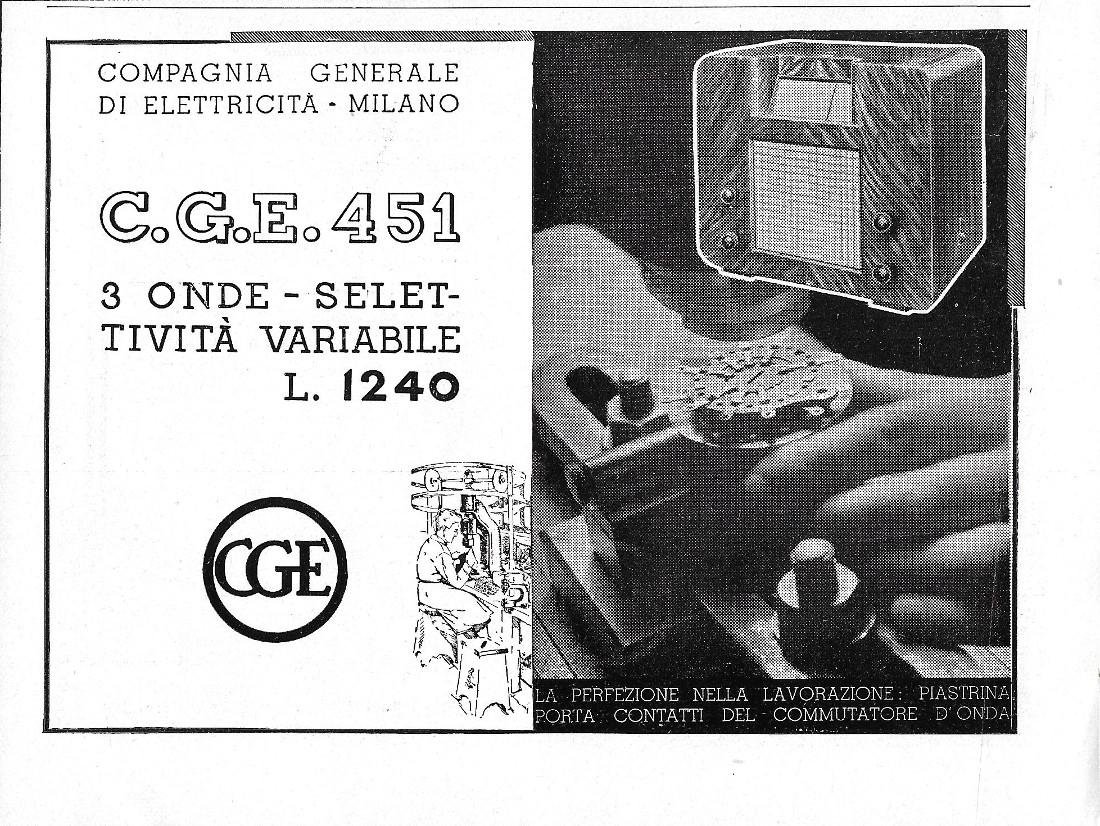 CGE 451. 3 onde, selettività variabile. Advertising 1942 | Immagine principale