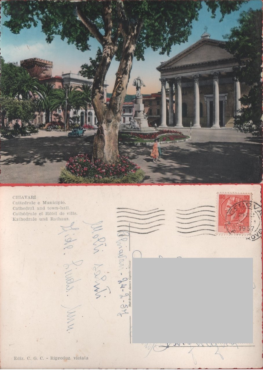 Chiavari (GE). Cattedrale e Municipio. Viaggiata 1957 | Immagine principale