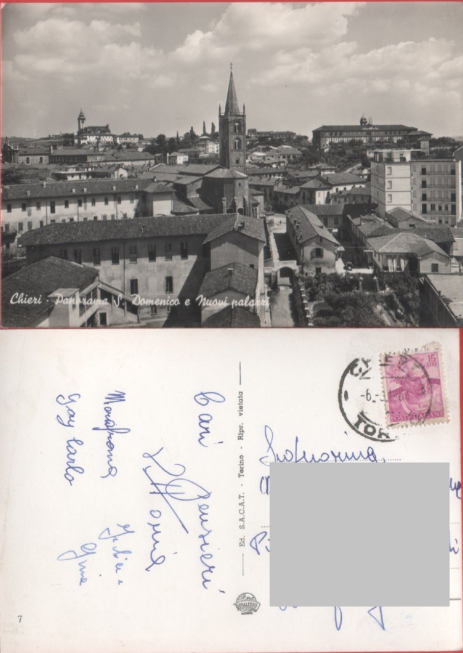 Chieri (TO). Panorama S. Domenico e Nuovi Palazzi. Viaggiata 1964 | Immagine principale