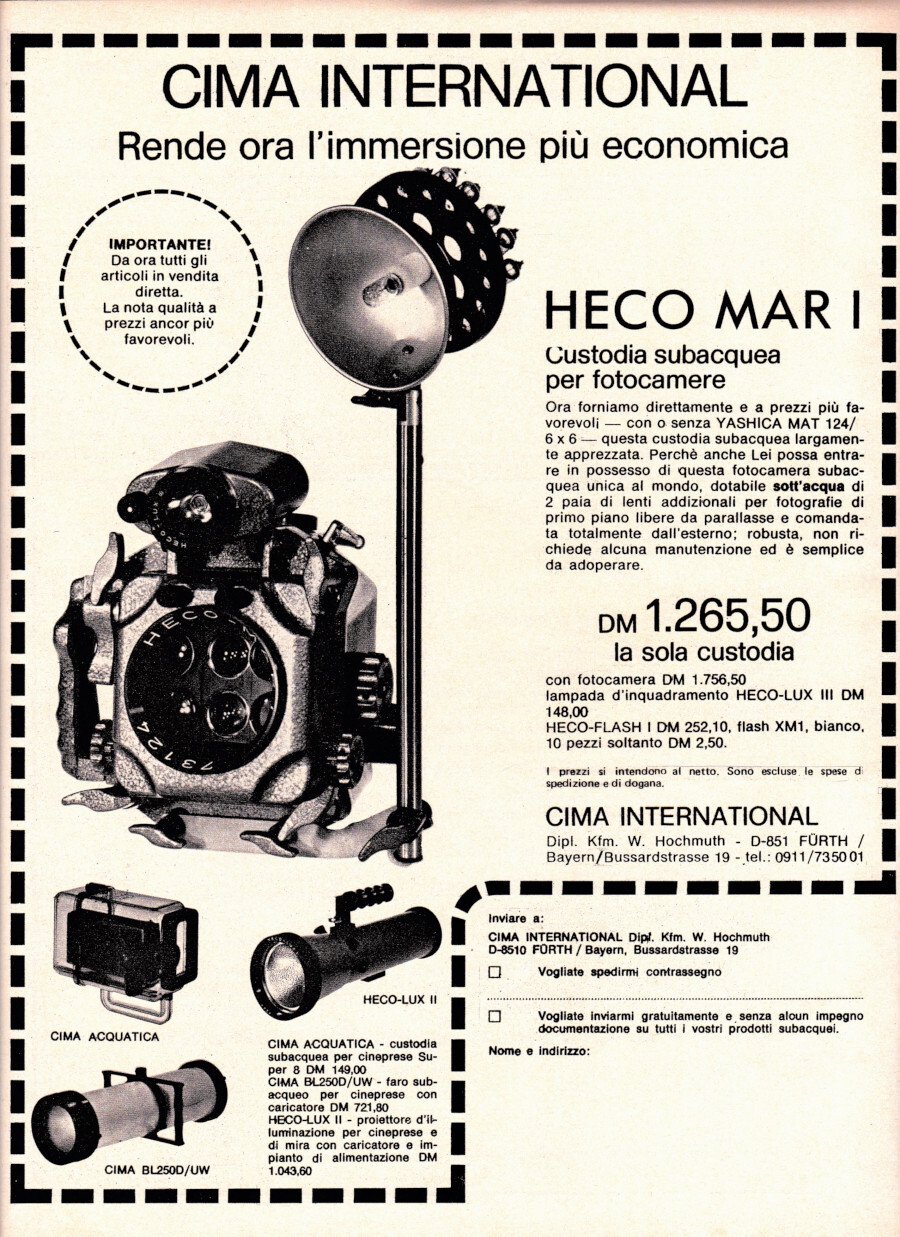 CIMA International rende ora l'immersione più economica. Advertising 1974 | Immagine principale