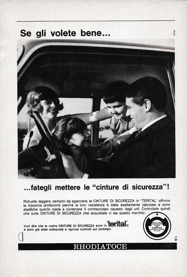Cinture di sicurezza in Terital Rhodiatoce. Advertising 1965 | Immagine principale