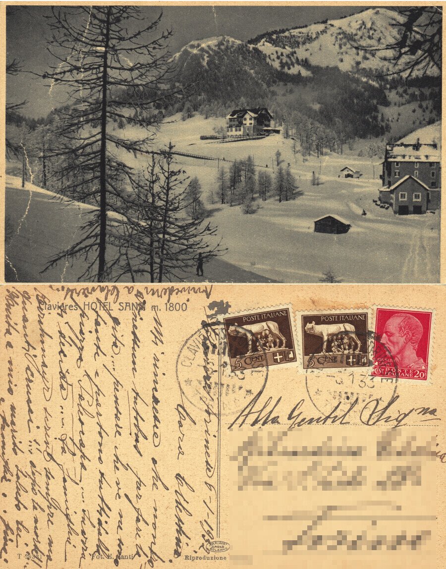 Clavieres (Claviere). Hotel Santi. Viaggiata 1932 | Immagine principale