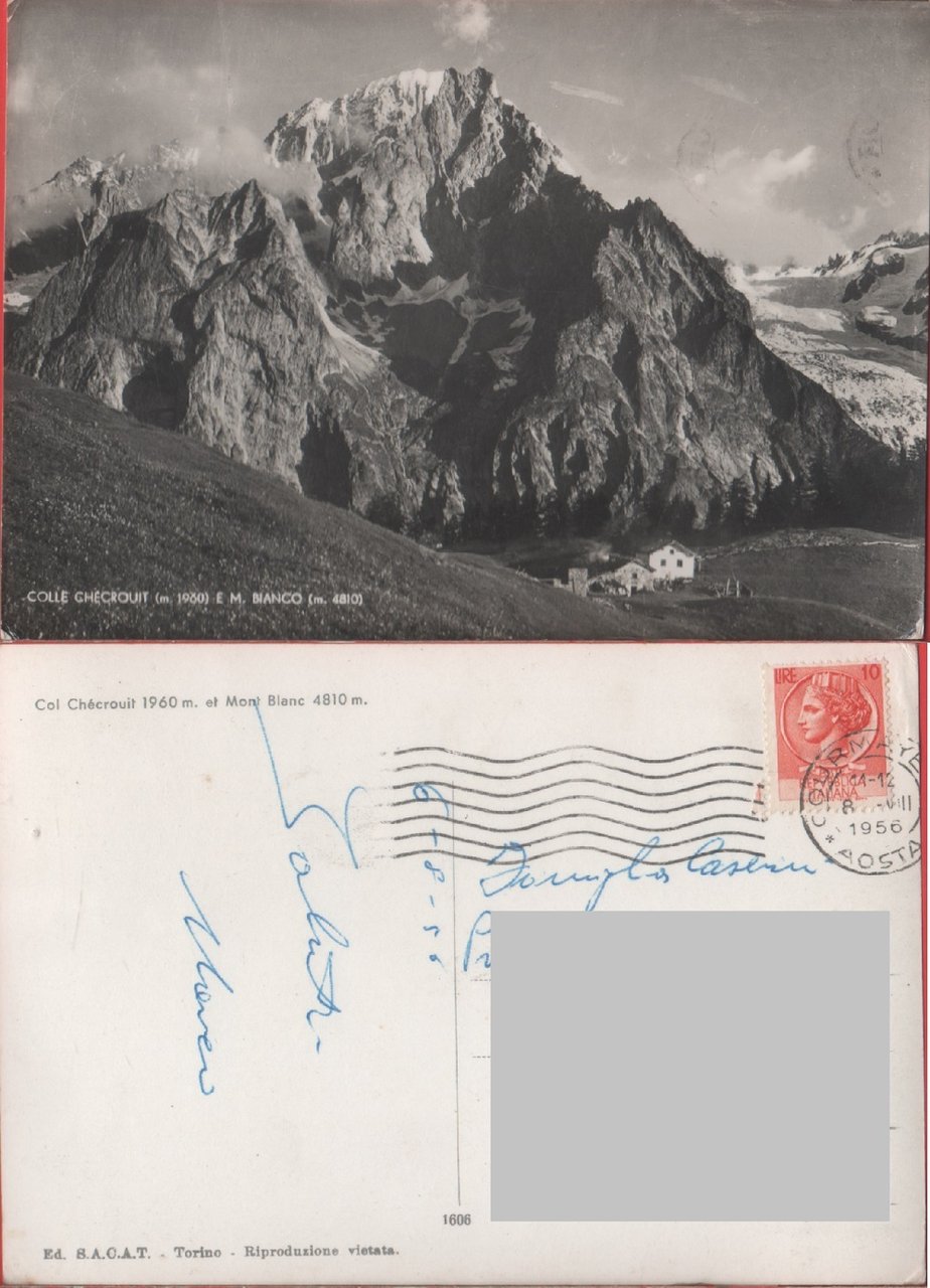 Col Checrouit (AO) e monte Bianco. Viaggiata 1956 | Immagine principale