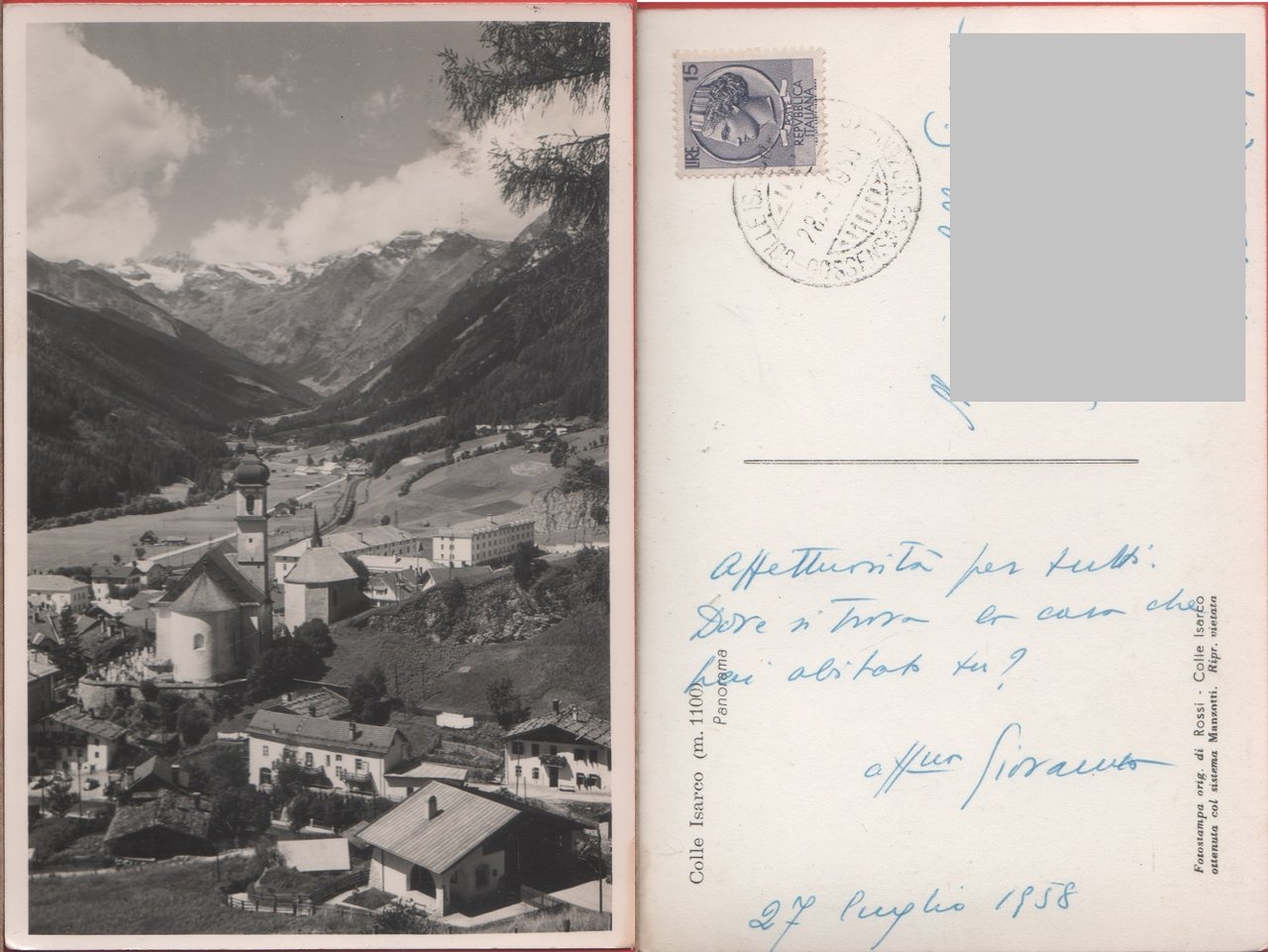 Colle Isarco. Viaggiata 1958 | Immagine principale