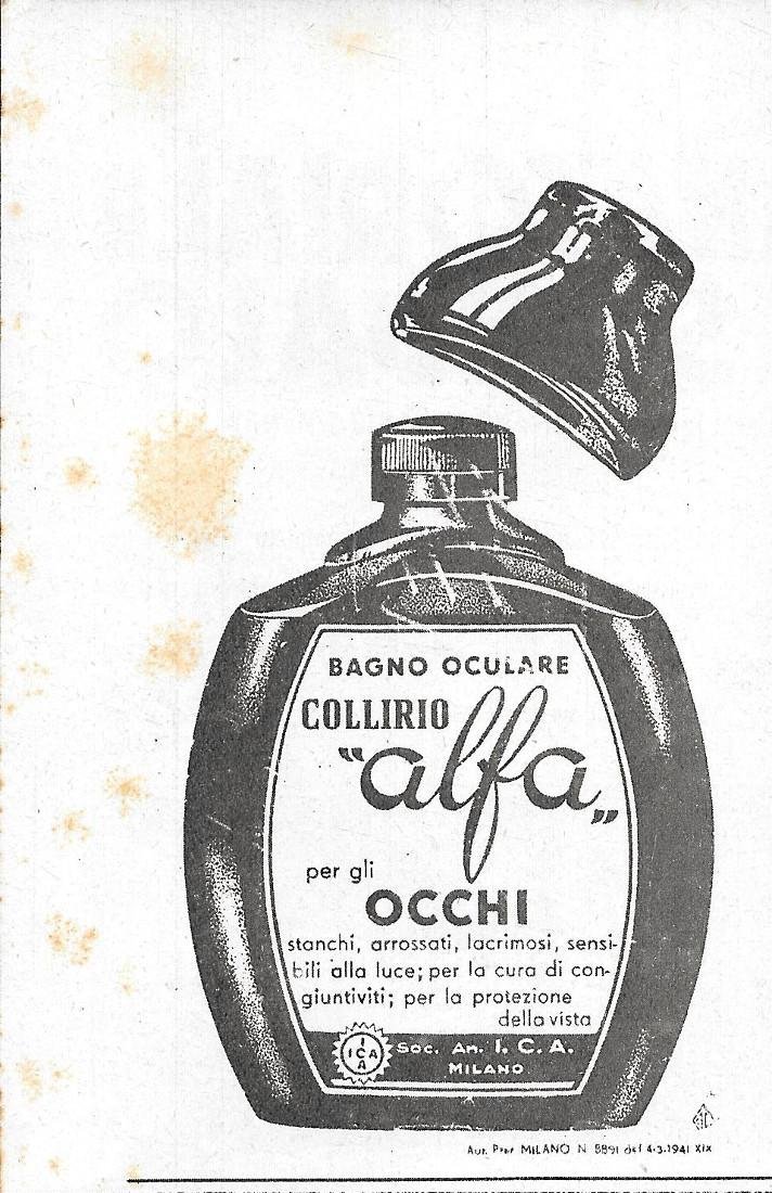 Colliro Alfa bagno oculare. Advertising 1941 | Immagine principale