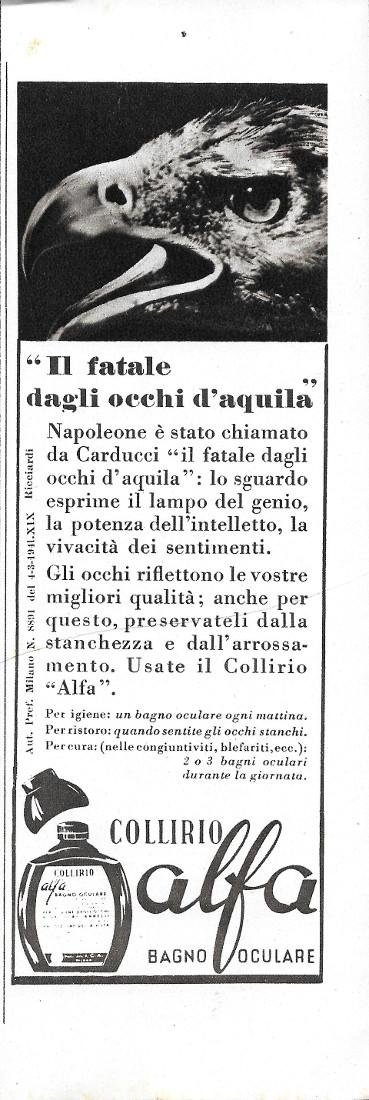 Colliro Alfa bagno oculare. Advertising 1942 | Immagine principale