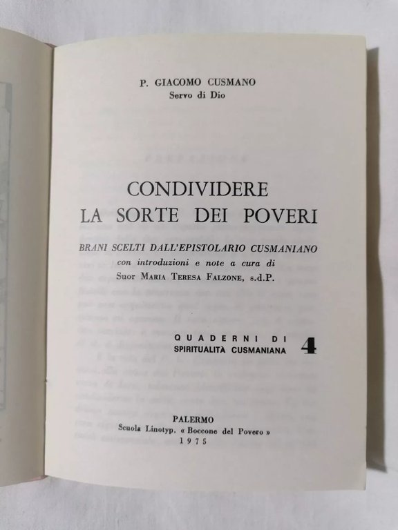 Condividere la Sorte dei Poveri Libro Giacomo Cusmano quaderni di …