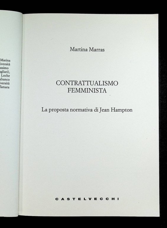 Contrattualismo Femminista Libro Martina Marras Hampton Castelvecchi 2022