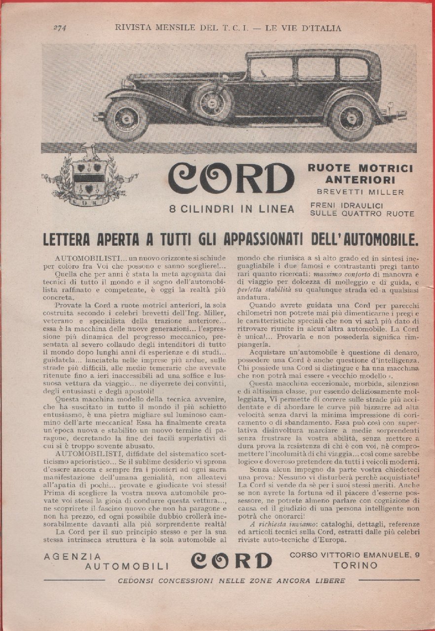 Cord. 8 cilindri in linea. Advertising 1930 | Immagine principale