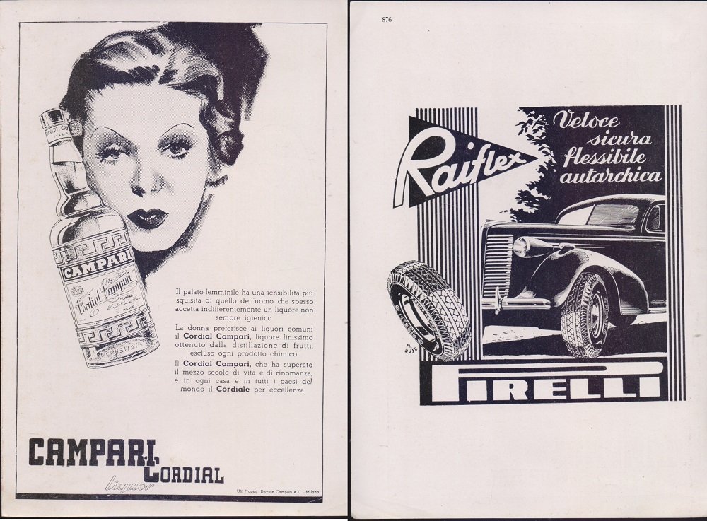 Cordial Campari/Pirelli Raiflex. Advertising 1940 | Immagine principale