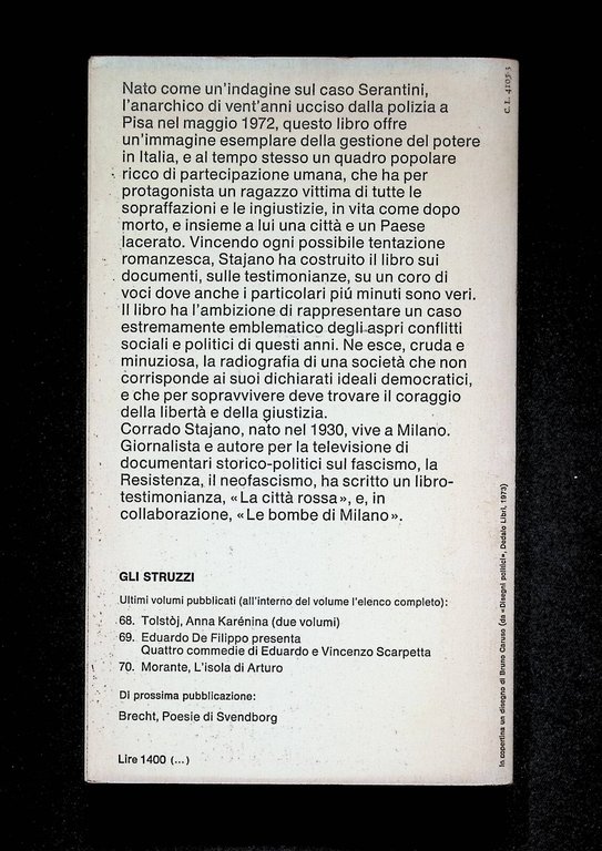 Corrado Stajano il Sovversivo Libro Serantini 1^ Edizione Einaudi Gli …