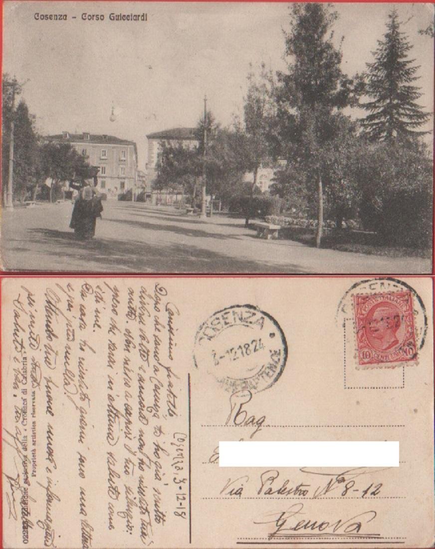 Cosenza. Corso Guicciardi. Viaggiata 1918. Donna con cesto | Immagine principale
