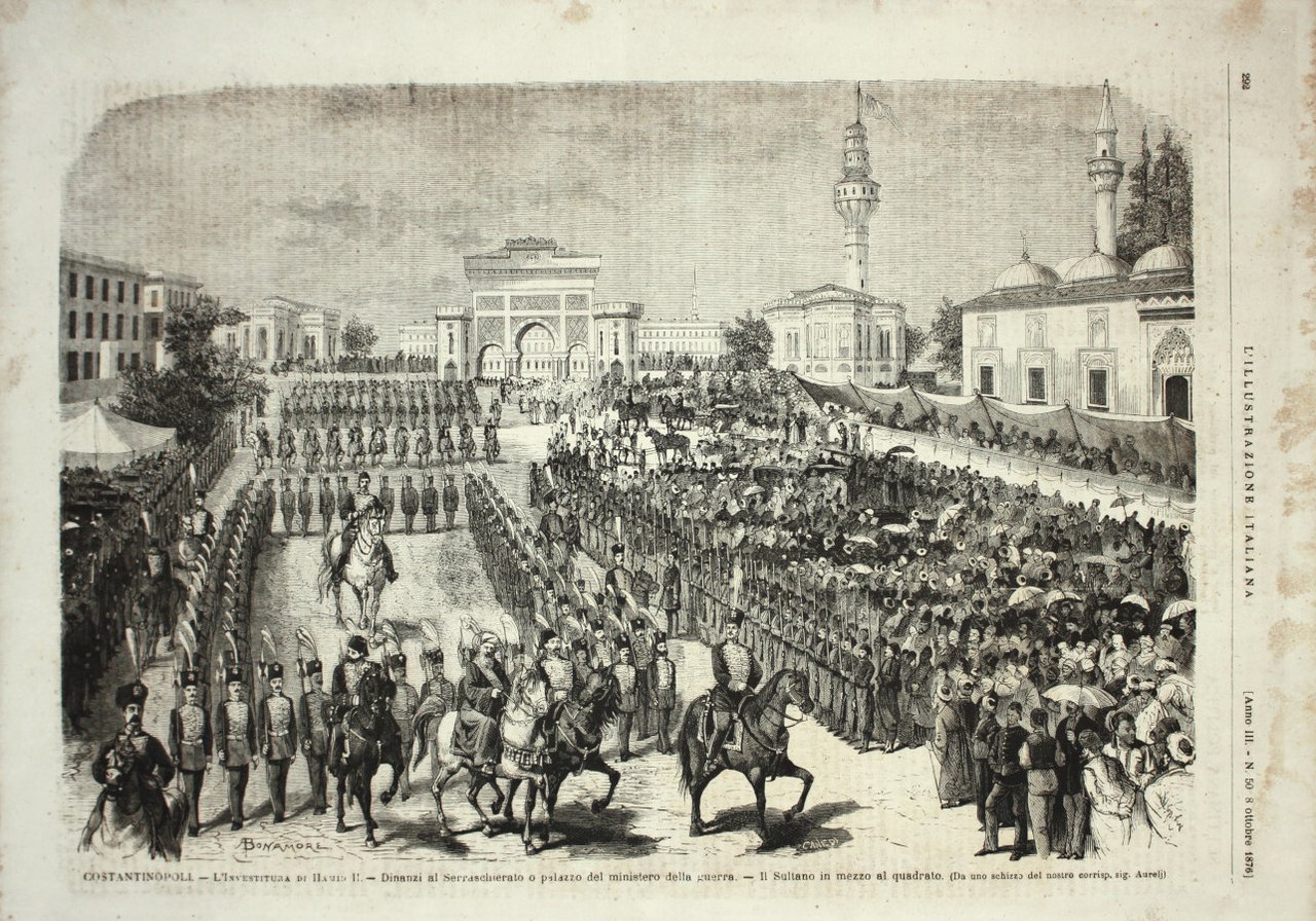 Costantinopoli. L'investitura di Hamid II, dinanzi al Serraschierato. Stampa 1876 | Immagine principale