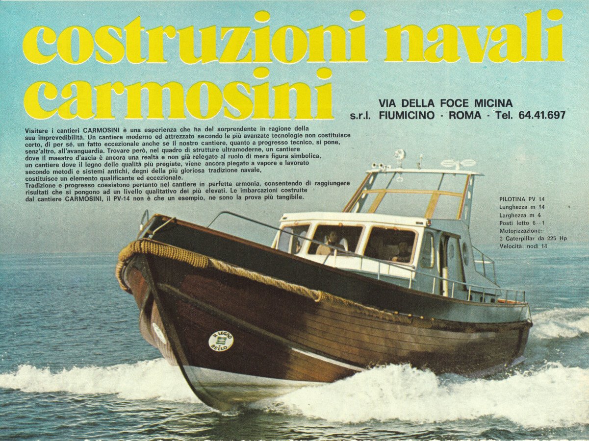 Costruzioni navali Carmosini, Fiumicino. Advertising 1974 | Immagine principale