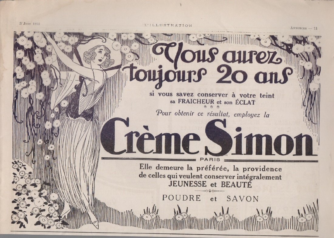 Creme Simon vous aurez toujours 20 ans. Advertising 1922 | Immagine principale