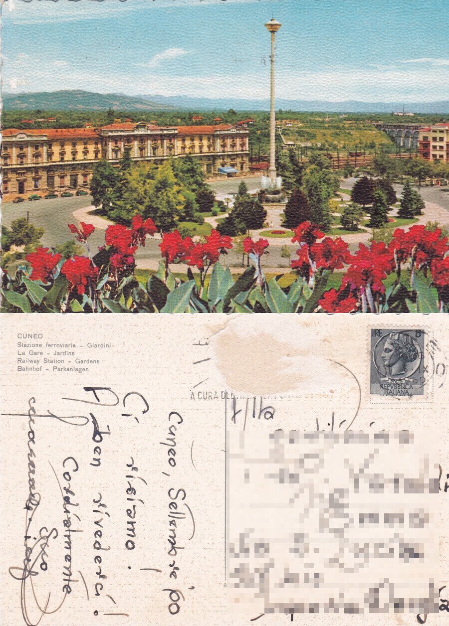 Cuneo. Stazione ferroviaria, giardini - Viaggiata | Immagine principale