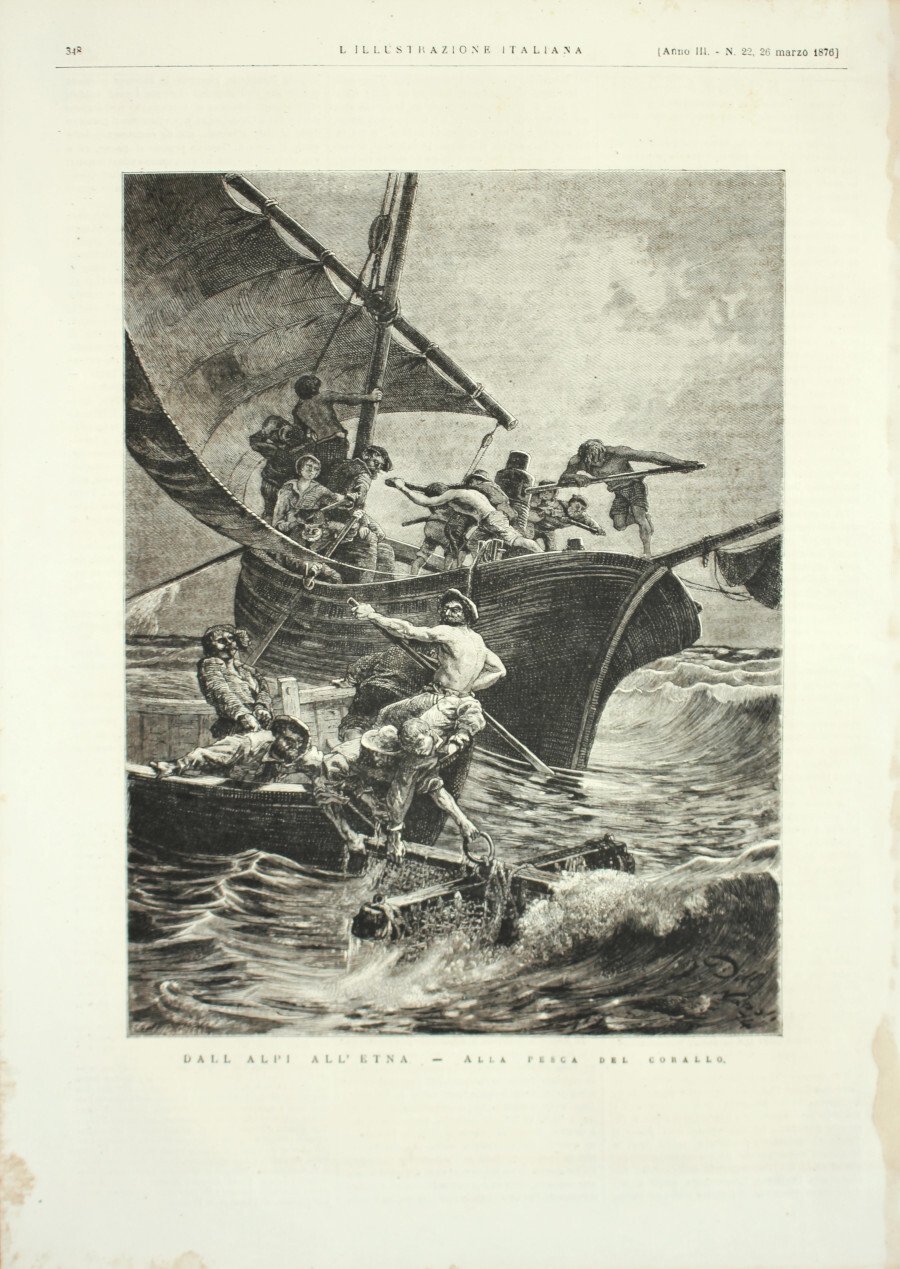 Dall'Alpi all'Etna. Alla pesca del corallo. Stampa 1876 | Immagine principale