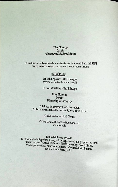 Darwin Alla Scoperta dell'Albero della Vita Libro Eldredge Gruner Jahr …
