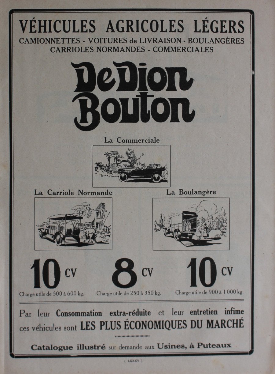 De Dion Bouton vehicules agricoles legers. Advertising 1926 | Immagine principale