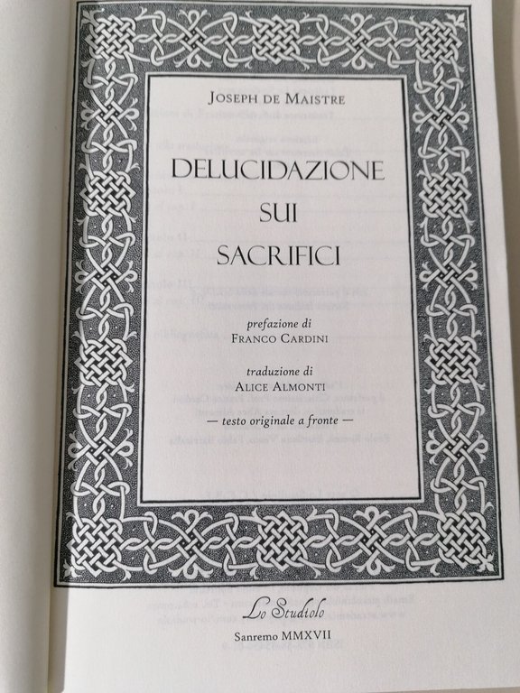 Delucidazione Sui Sacrifici Libro De Maistre Cardini Testo A Fronte …